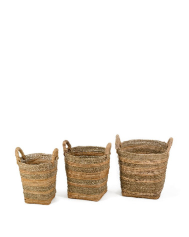 NAVALA - Set de 3 cestas en fibra de banana 34 x 34 x 38 / 29 x 29 x 36 / 25 x 25 x 35