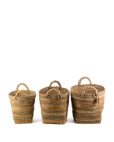 NAVALA - Set of 3 baskets in banana fiber 34 x 34 x 38 / 29 x 29 x 36 / 25 x 25 x 35