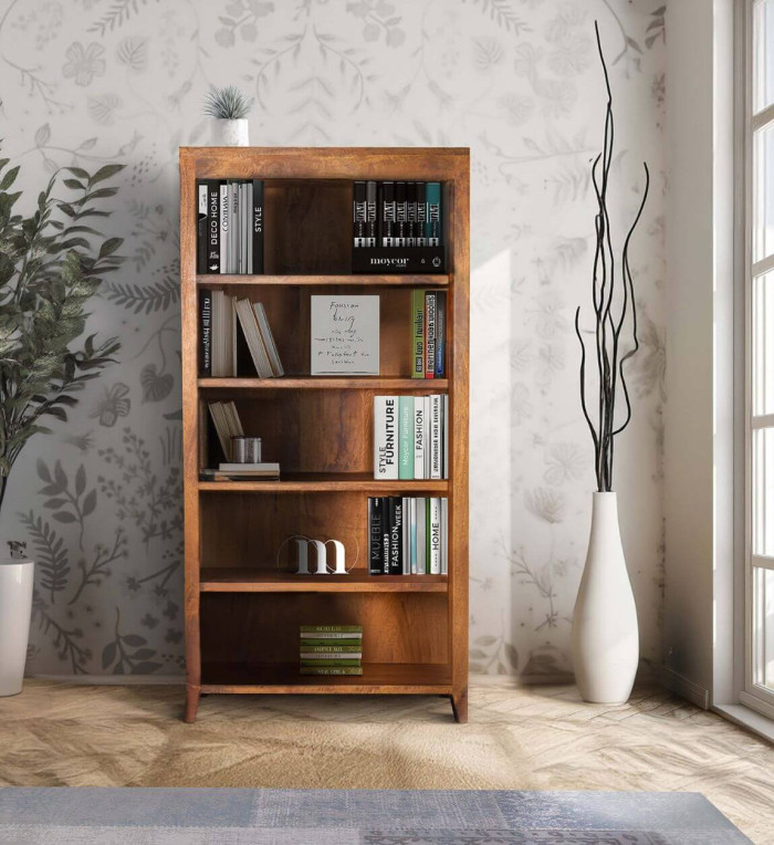 ASPEN - Mango bookcase with 5 shelves 90 x 35 x 190