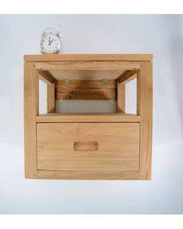 TEIDE - Floating teak nightstand 40 x 40 x 40