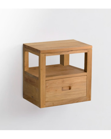 TEIDE - Floating teak nightstand 40 x 40 x 40