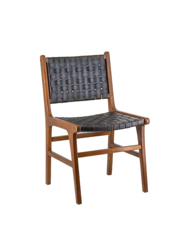 Teak and leather chair 51 x 56 x 88