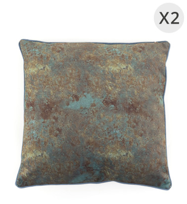 OSCAR - Set of 2 cushions in bicolor blue polyester 45 x 45