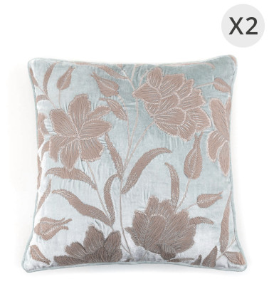 DELHI - Set of 2 cushions in flower velvet 45 x 45