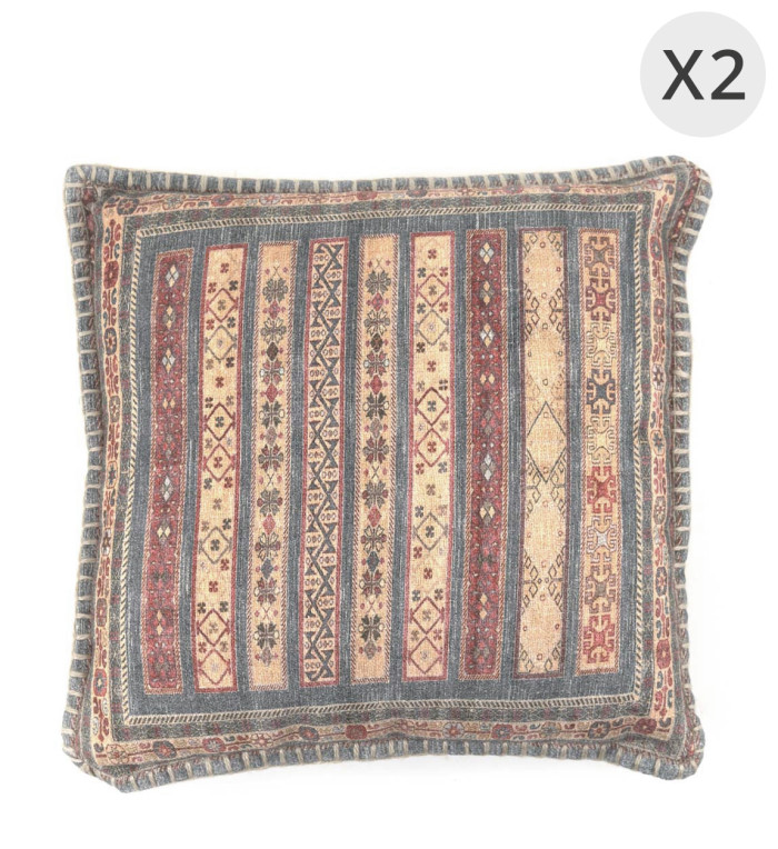 KENIA - Set aus 2 Kissen aus mehrfarbiger Baumwolle: 45 x 45