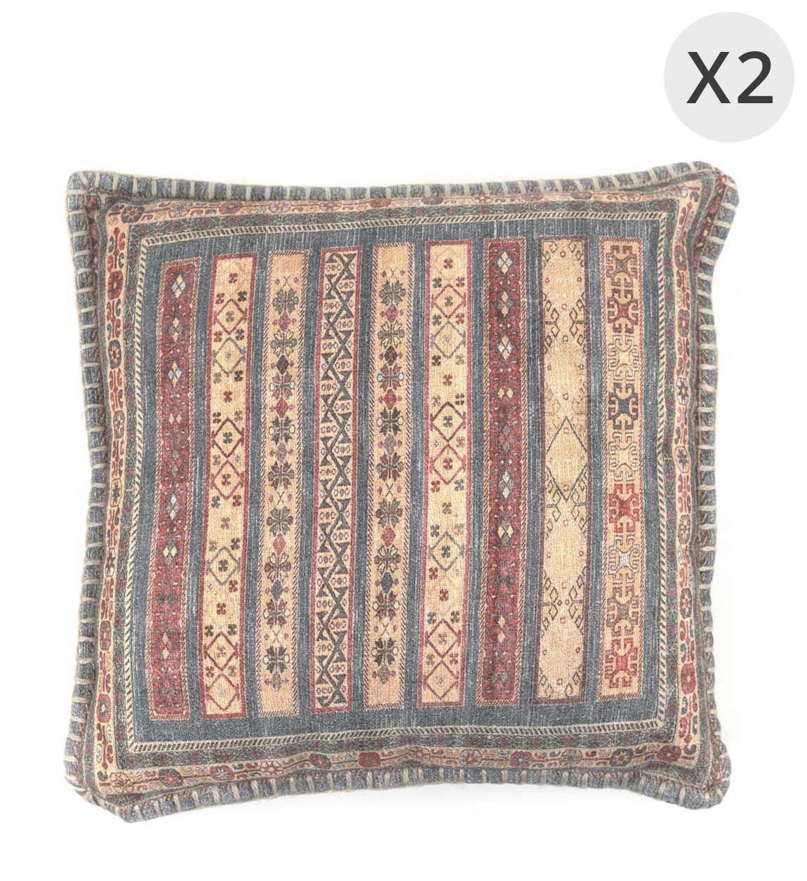 KENIA - Jeu de 2 coussins en coton multicolore 45 x 45