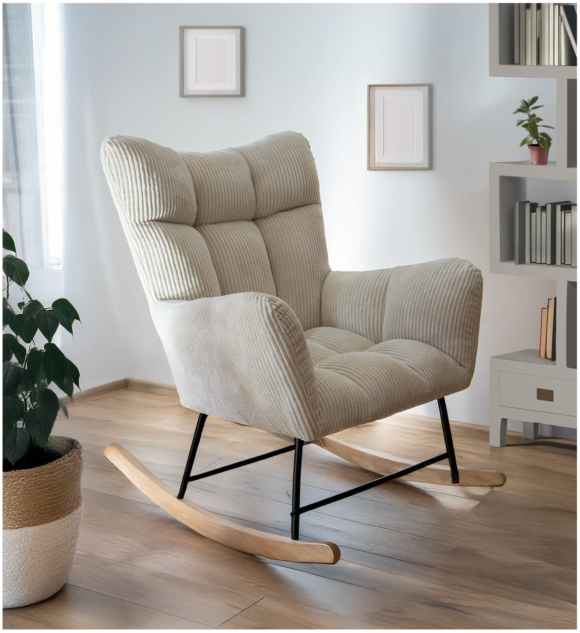 KAIHO - Sillón balancín de hierro, madera y poliéster 92 x 78 x 96