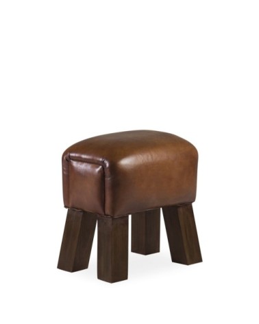 Teak and leather stool 42 x 30 x 45