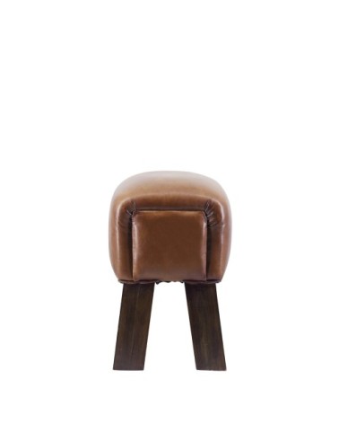 Teak and leather stool 42 x 30 x 45