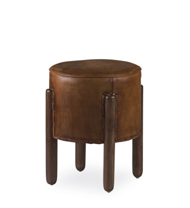 Teak and leather stool 38 x 38 x 50