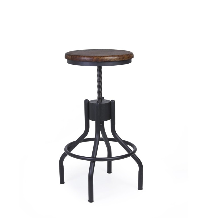 PIPA - Tabouret en manguier et fer 35 x 35 x 50-76