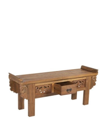 Banc de lit en teck sculpté 120 x 35 x 50