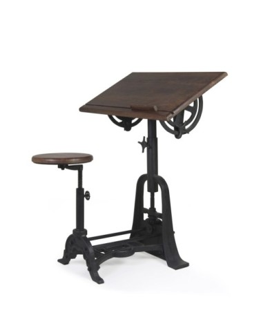 PIPA - Mango and iron architect desk 80 x 70 x 78-103