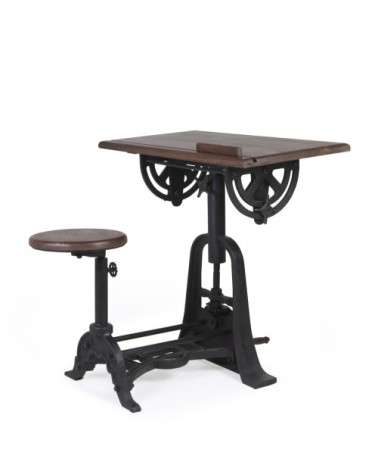 PIPA - Mango and iron architect desk 80 x 70 x 78-103