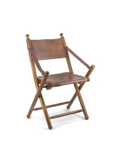 TARLTON - Teak and leather chair 56 x 53 x 90