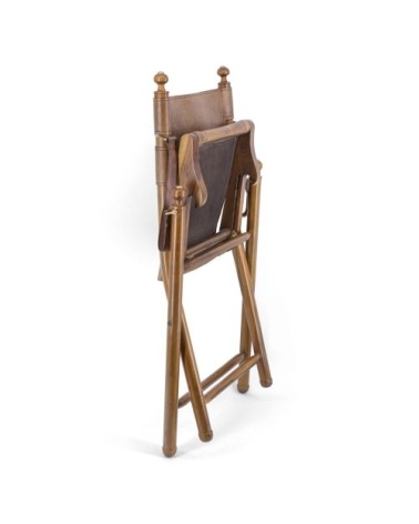 TARLTON - Teak and leather chair 56 x 53 x 90