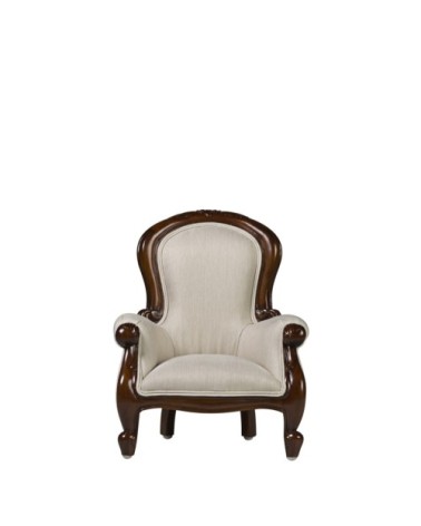 VINTAGE - Fauteuil baby en acajou avec tissu beige 40 x 37 x 52