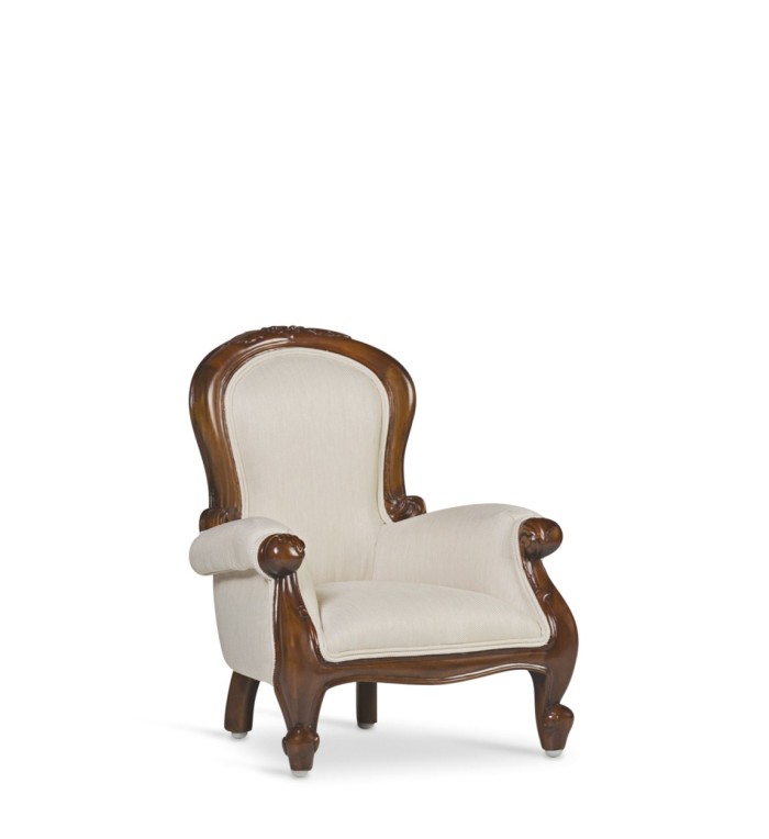 VINTAGE - Fauteuil baby en acajou avec tissu beige 40 x 37 x 52