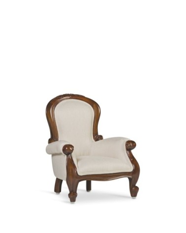 VINTAGE - Fauteuil baby en acajou avec tissu beige 40 x 37 x 52