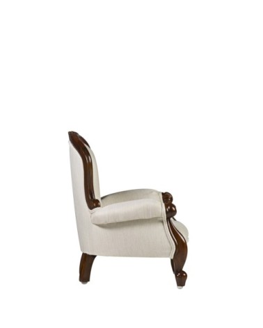 VINTAGE - Fauteuil baby en acajou avec tissu beige 40 x 37 x 52