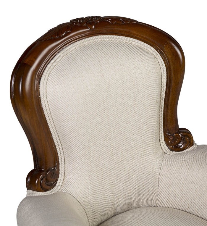 VINTAGE - Fauteuil baby en acajou avec tissu beige 40 x 37 x 52