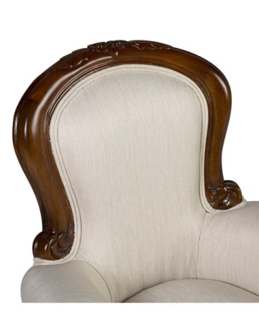 VINTAGE - Fauteuil baby en acajou avec tissu beige 40 x 37 x 52