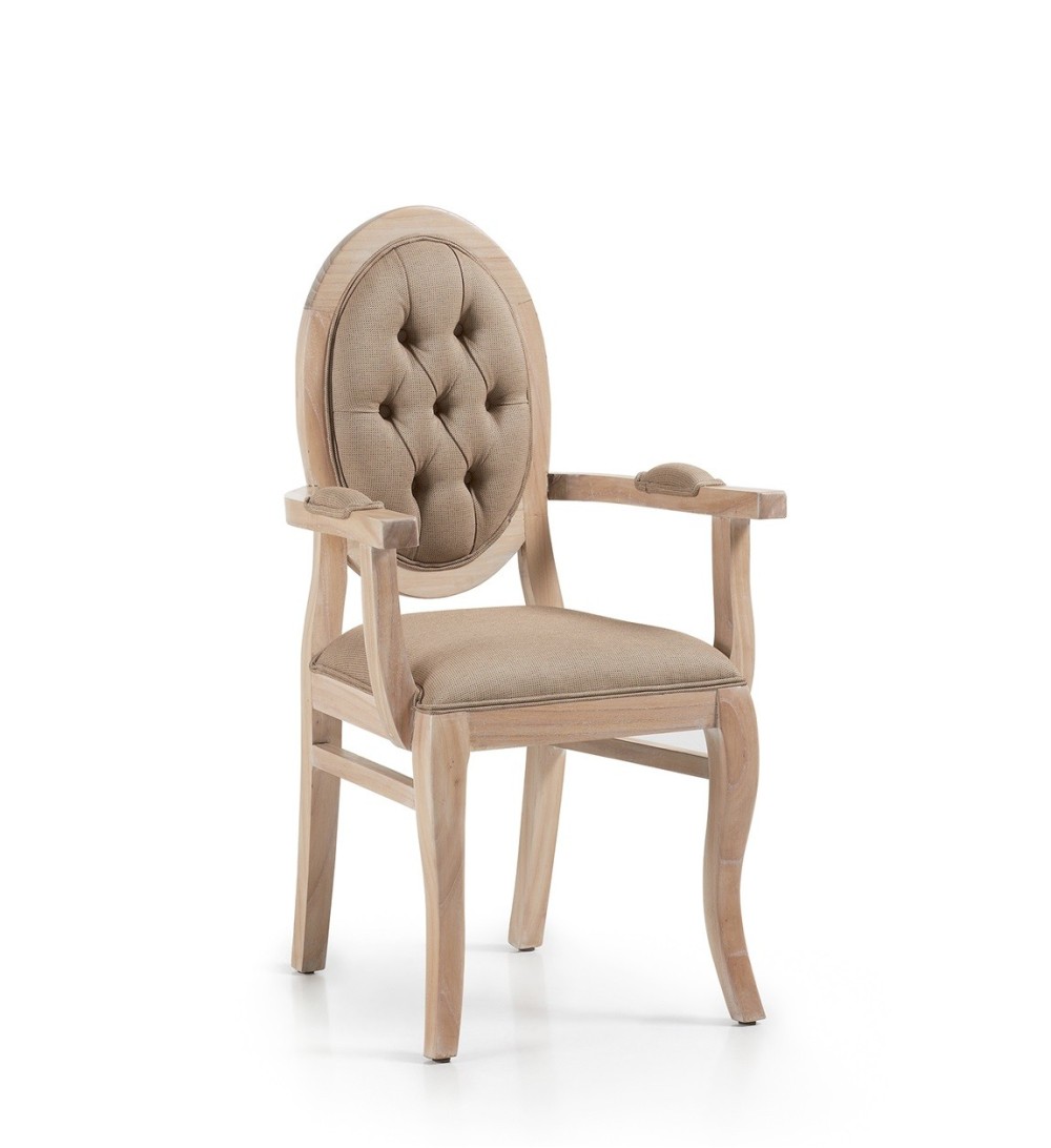 BROMO - Fauteuil tapissé en mindi et tissu beige 59 x 53 x 105