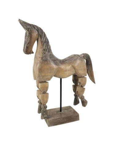 ETHNIC - FIGURA DE CAVALO DE MADEIRA CASTANHA 45 x 12 x 55