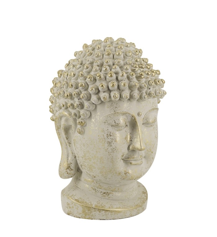 Figura cabeza de Buda de yeso color dorado 35 x 30 x 50
