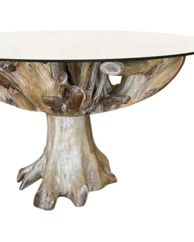 Table en racine de teck et verre 150 x 150 x 78