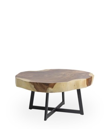 SUAR - Table basse en suar et fer 80/90 x 45