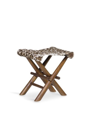 Teak and natural leather stool 48 x 40 x 45