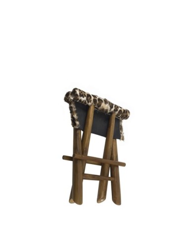 Teak and natural leather stool 48 x 40 x 45