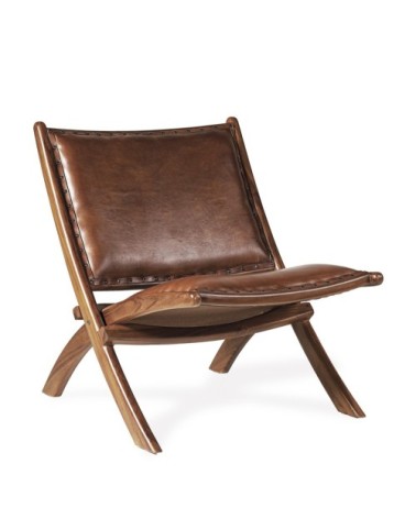 Folding mindi and leather armchair 65 x 77 x 75