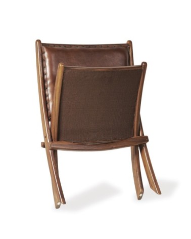 Folding mindi and leather armchair 65 x 77 x 75