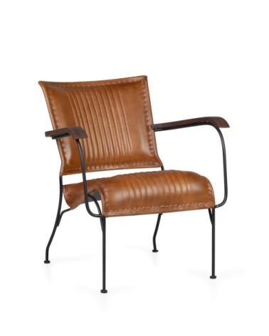 BOSTON - Iron and leather armchair 68 x 76 x 75