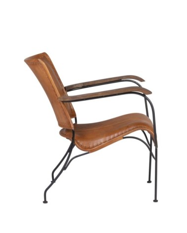 BOSTON - Iron and leather armchair 68 x 76 x 75