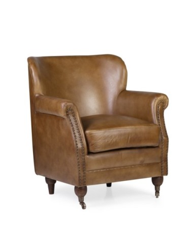 BOSTON - Acacia and leather armchair 65 x 72 x 80