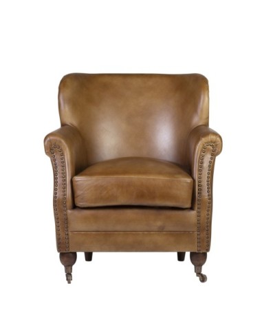 BOSTON - Acacia and leather armchair 65 x 72 x 80