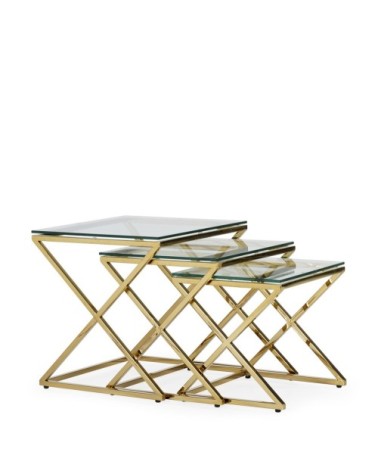 BERLIN - Lot de 3 tables d'appoint en acier et verre 45 x 45 x 46 / 40 x 40 x 41 / 35 x 35 x 36