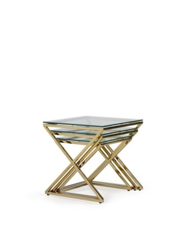 BERLIN - Lot de 3 tables d'appoint en acier et verre 45 x 45 x 46 / 40 x 40 x 41 / 35 x 35 x 36