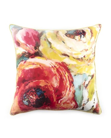 OLIVIA - Red and yellow roses polyester cushion 45 x 45