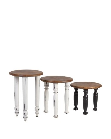 Set de 3 Tables en manguier et acacia 40ø*55 / 40ø*45 / 40ø*35