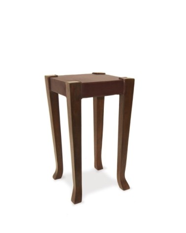 Set de 2  tables d'appoint en teck et cuir 37 x 37 x 65 / 24 x 24 x 56