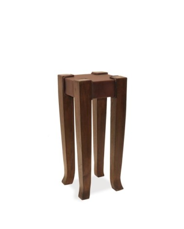 Set de 2  tables d'appoint en teck et cuir 37 x 37 x 65 / 24 x 24 x 56