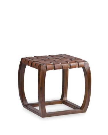 Table d'appoint en teck et tressage de cuir 45 x 45 x 45