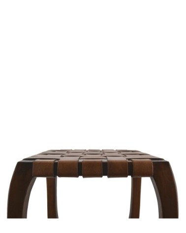 Tavolino d'angolo in teak e intreccio di pelle 45 x 45 x 45