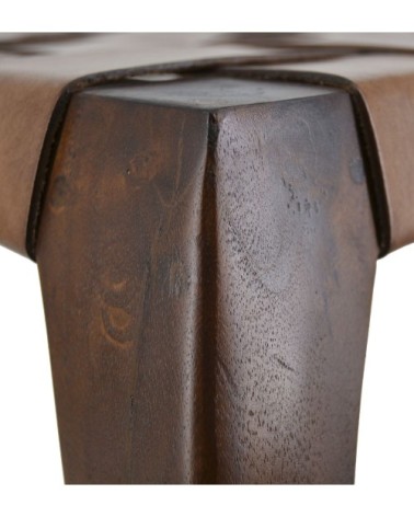 Teak and braided leather corner table 45 x 45 x 45