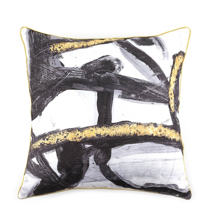 OLIVIA - Abstract black and gold design polyester cushion 45 x 45