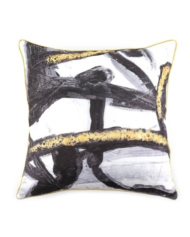 OLIVIA - Abstract black and gold design polyester cushion 45 x 45